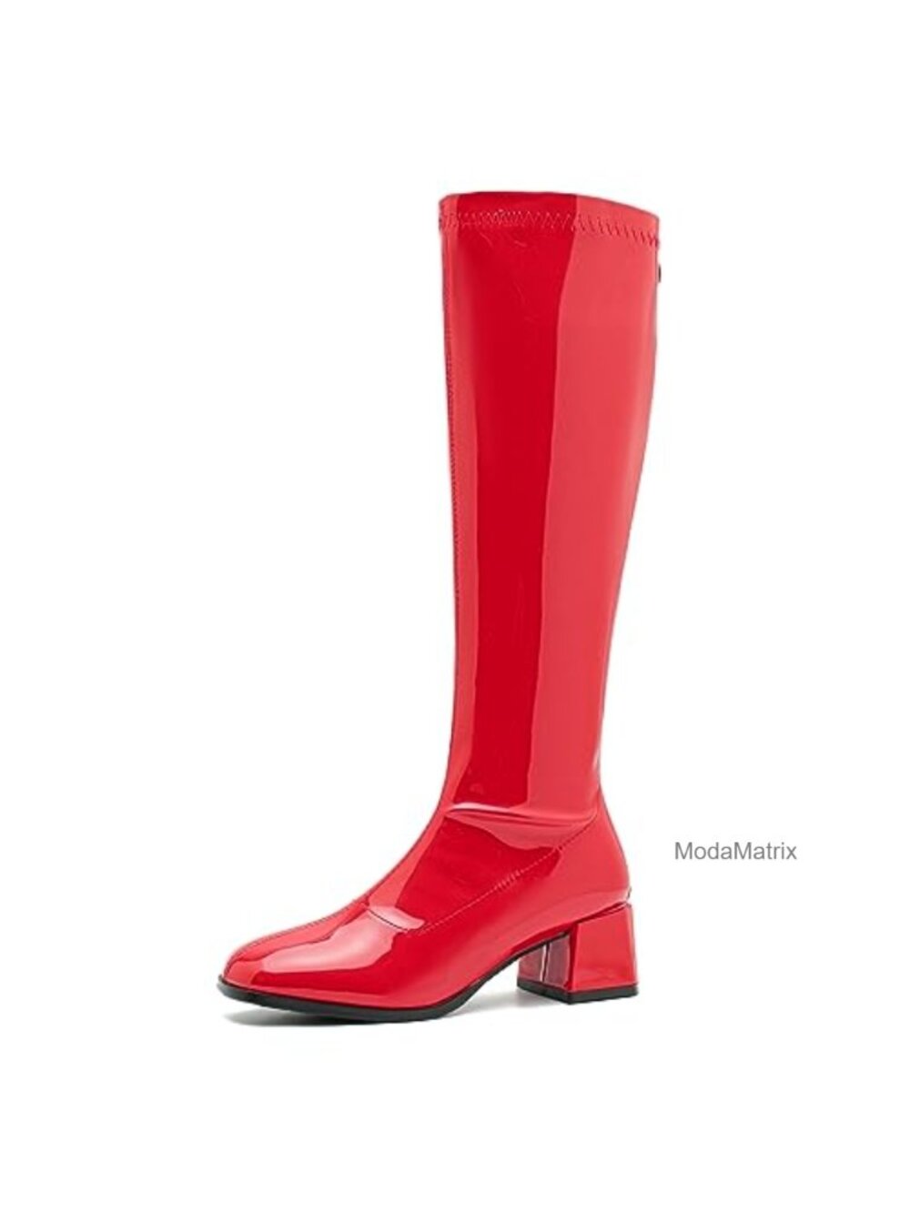 Synthetic Patent Leather Knee High Boots Mid Block Heel Womens Party Dance